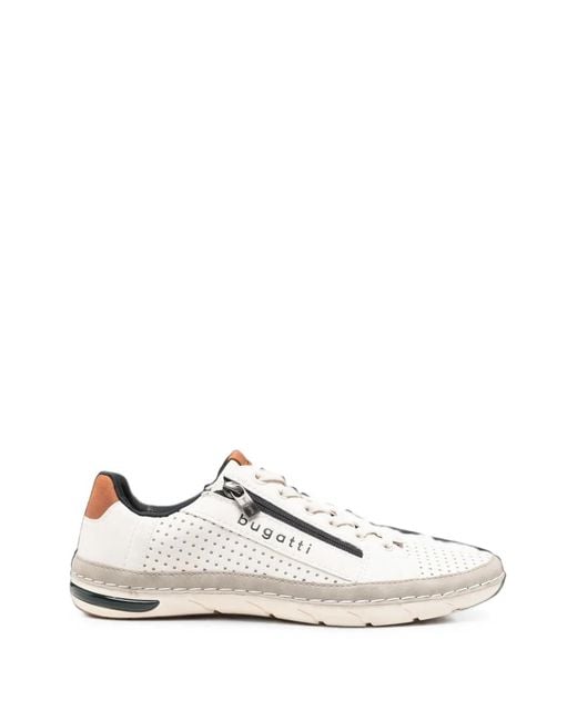 Bugatti White Perforated Side-Zip Sneakers for men