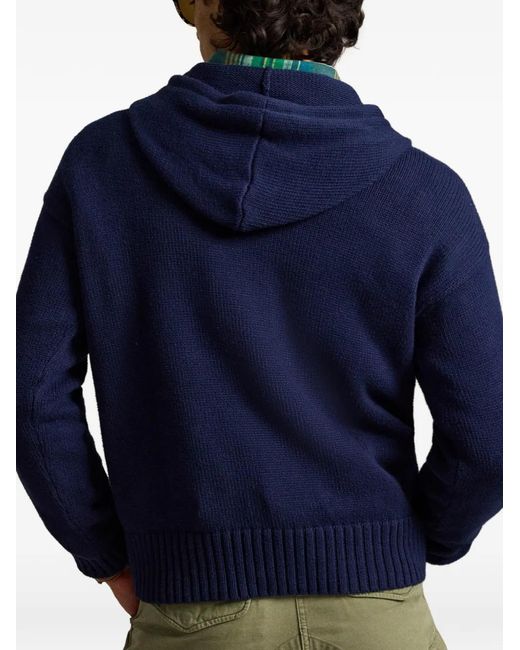 Polo Ralph Lauren Blue Intarsia Hooded Knit Hoodie for men