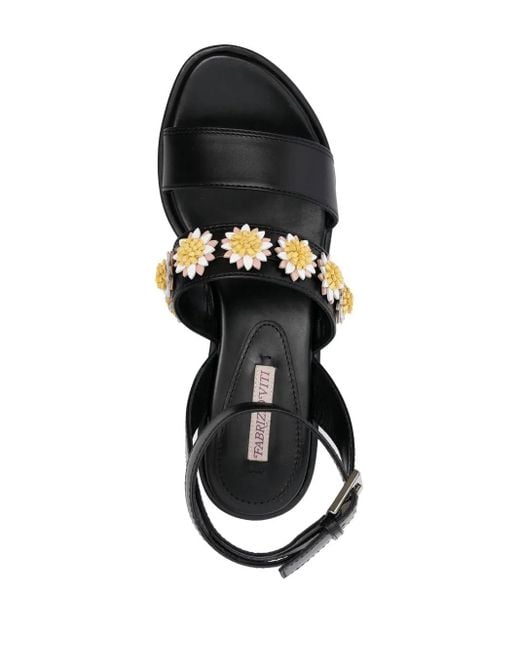 Fabrizio Viti Black Flower-Applique Sandals