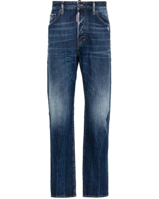 DSquared² Blue 642 Mid-Rise Straight-Leg Jeans for men