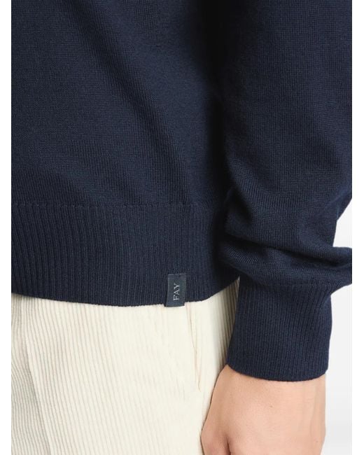 Fay Blue Roll-Neck Ribbed-Trim Sweater for men