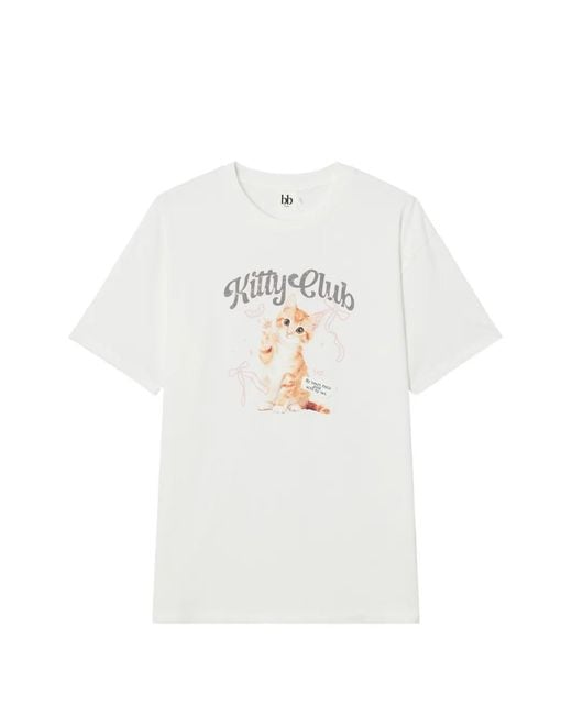 B+ AB White Graphic-Print Drop-Shoulder T-Shirt