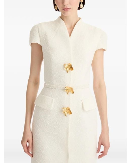Oscar de la Renta White Cyclamen-Detail Midi Dress