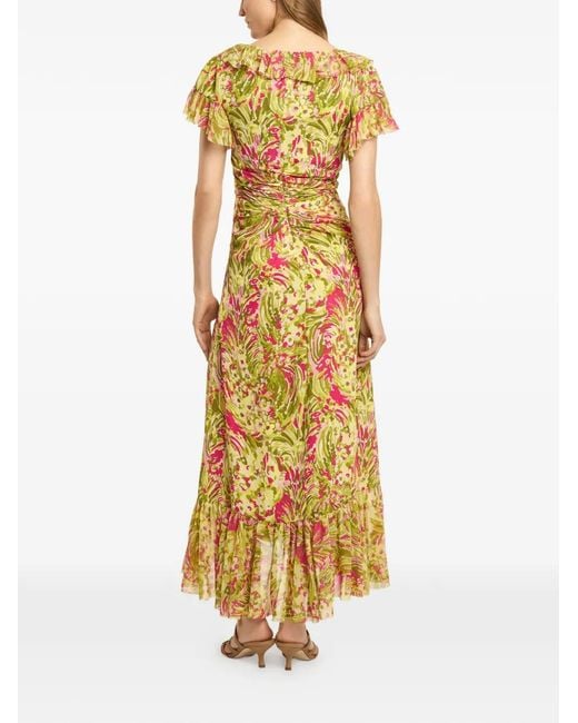 Cinq À Sept Metallic Daisy Swirl Ruffled Dress