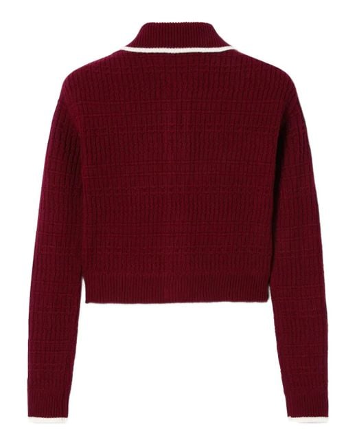 LaDoubleJ Red Crochet-Panel Button-Fastening Cardigan