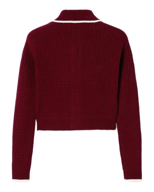 LaDoubleJ Red Crochet-Panel Button-Fastening Cardigan
