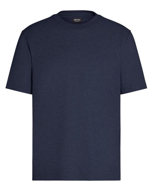 Zegna Blue Fine-Knit Linen T-Shirt for men