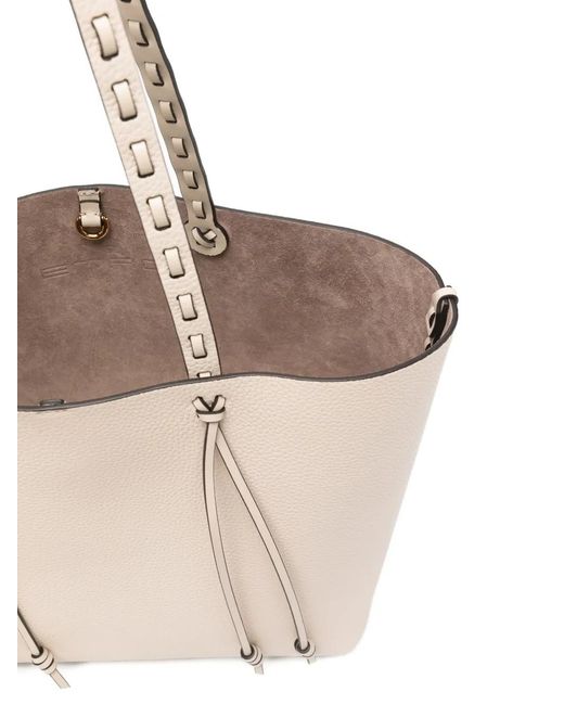 Etro Natural Essential Medium Leather Tote Bag With Threading