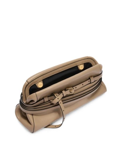 Moschino Brown Buckle-Detail Leather Clutch Bag