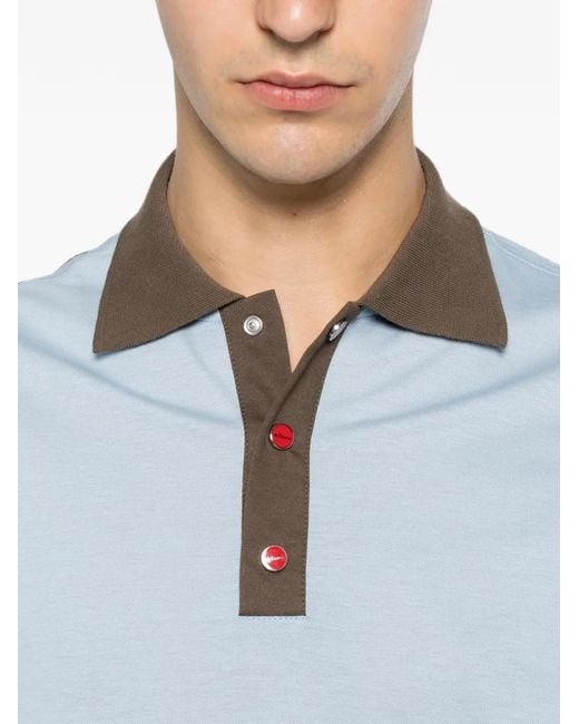 Kiton Blue Contrast-Trim Short-Sleeves Polo Shirt for men