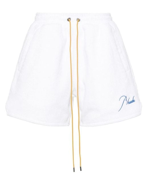 Rhude Shorts Met Geborduurd Logo En Badstof Afwerking in het White voor heren