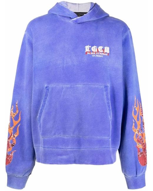 Amiri Blue T.G.C.W. Flames Hoodie for men
