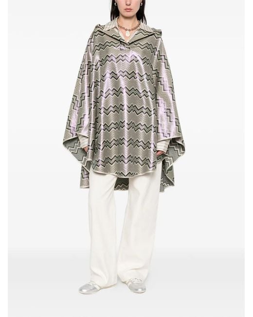 Missoni Gray Hood Chevron-Pattern Cape