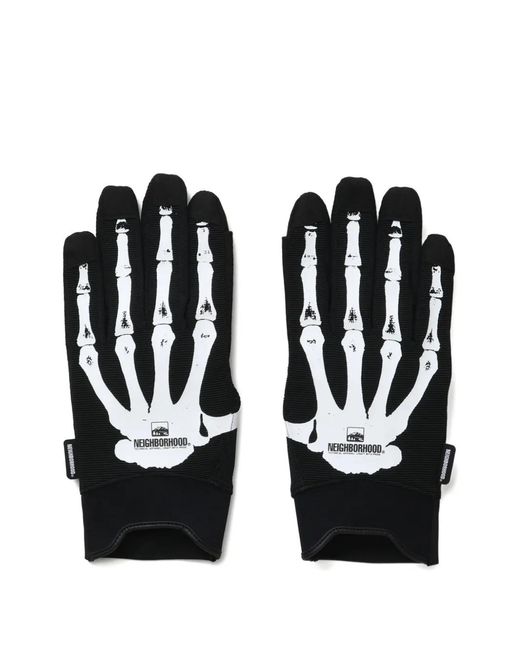 Neighborhood Black Skeleton-Print Gloves