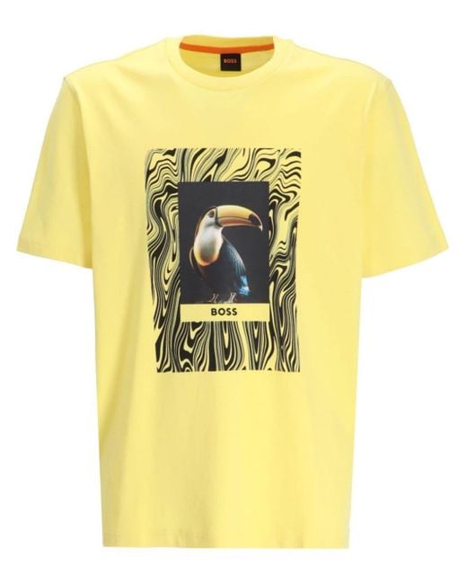 Boss Yellow Graphic-print T-shirt for men