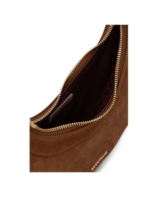 Coccinelle Brown Mini Whisper Suede Crescent Shoulder Bag