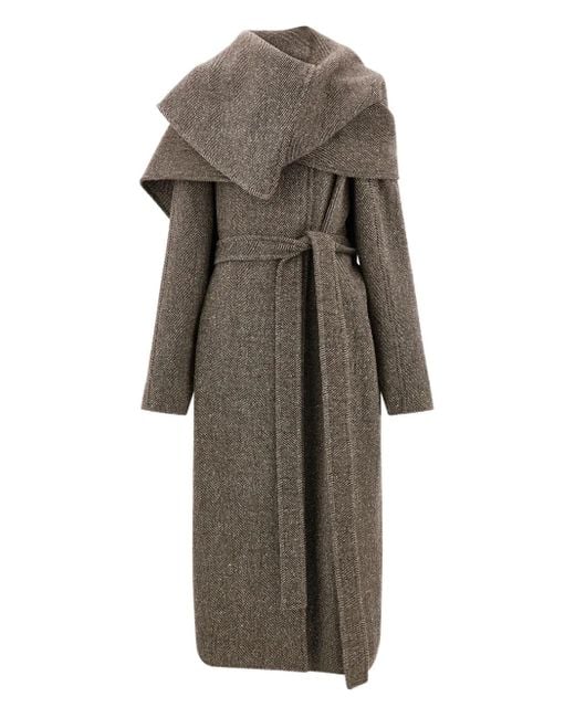 Ferragamo Gray Herringbone Belted Coat