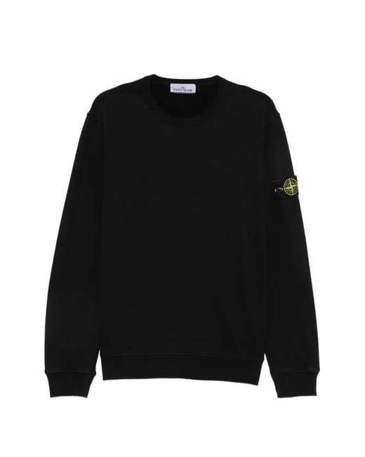 Stone Island Black Crewneck Fleece-Lined Sweatshirt With Left Sleeve Badge for men