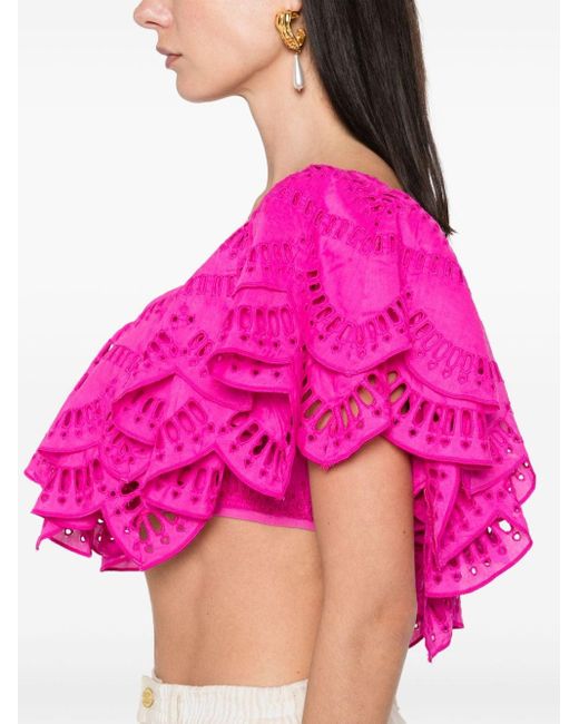 Charo Ruiz Pink Broderie-anglaise One-shoulder Top