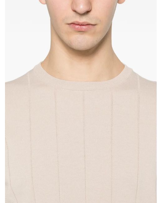Panicale White Ribbed Striped T-Shirt for men