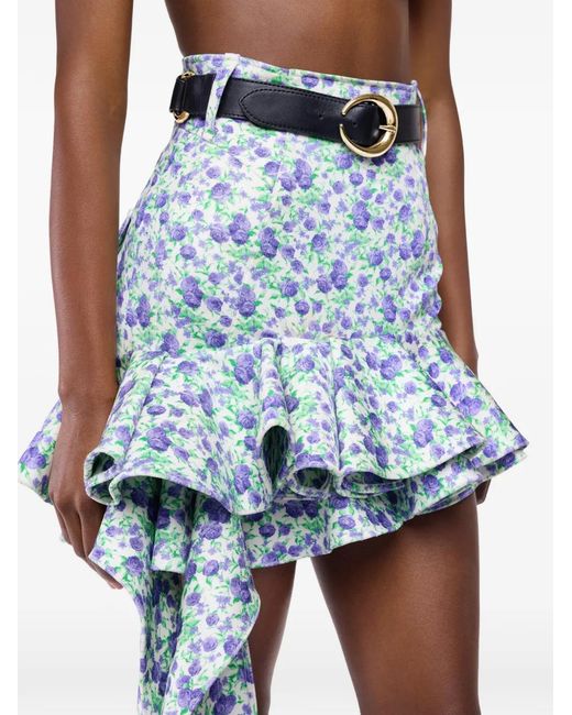 Rabanne Blue Liberty Mini Ruffle Print Skirt
