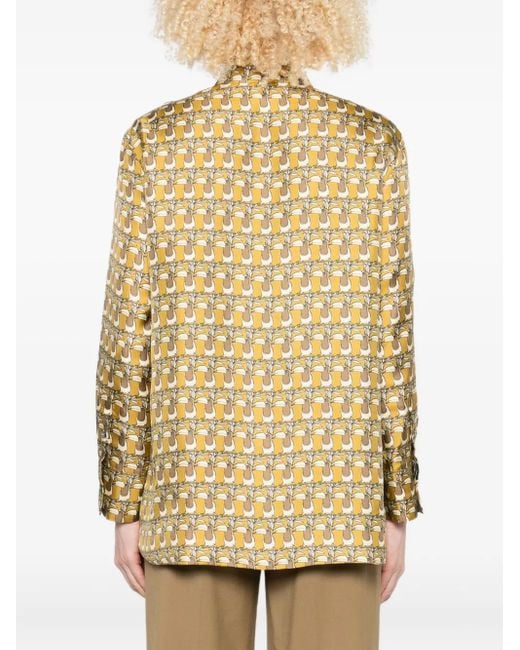 Max Mara Natural Printed Button-Down Silk Shirt