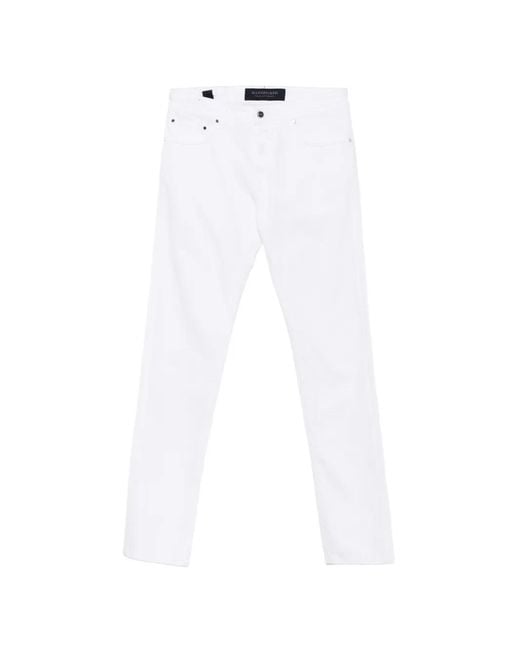 Hand Picked White Ravello Logo-Patch Jeans for men