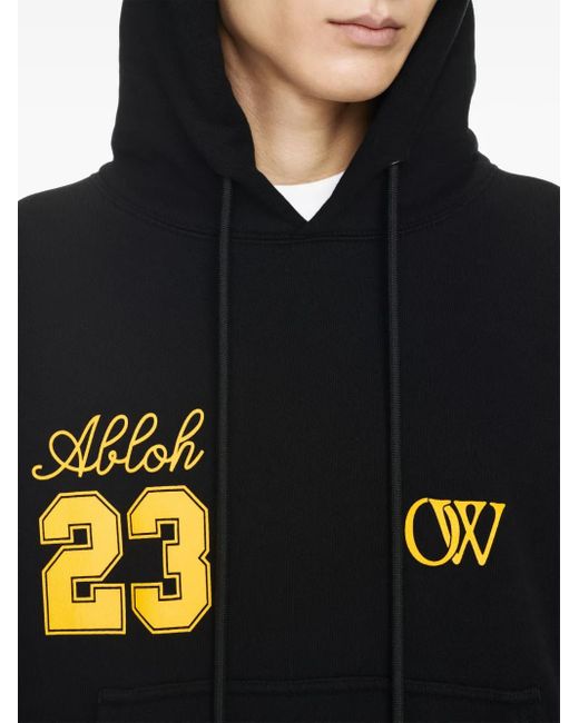 Off-White c/o Virgil Abloh Black Graphic-Print Organic Cotton Drawstring Hoodie for men