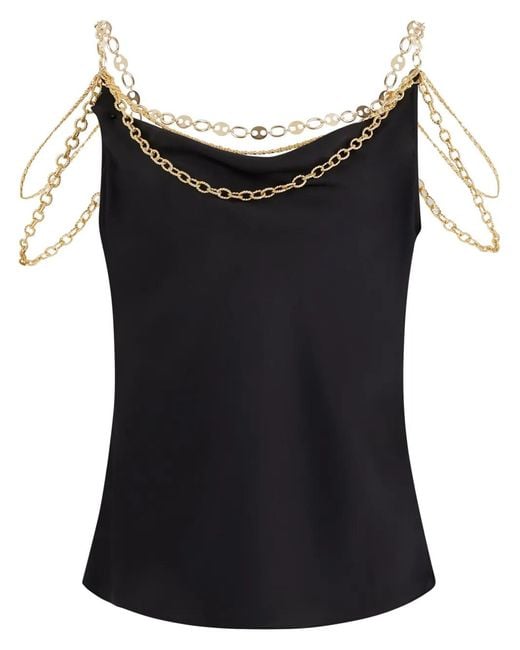 Rabanne Black Chain-Detail Cowl-Neck Top