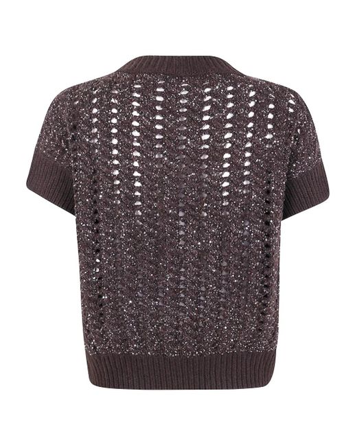 D.exterior Brown Sequin-Embellished Open-Knit Sweater