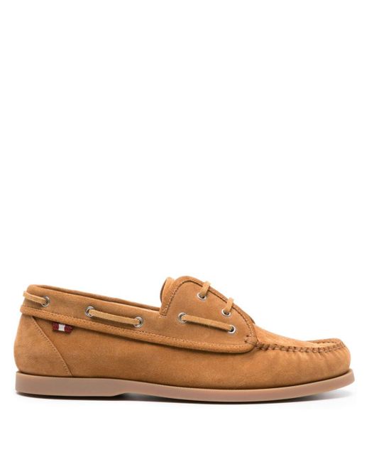 Bally Brown Grosgrain-tab Suede Boat Shoes for men