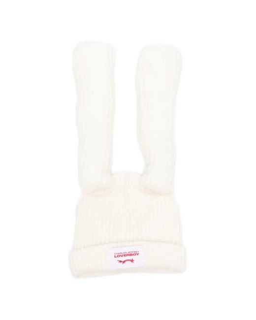 Charles Jeffrey White Rabbit-Ear Beanie Hat