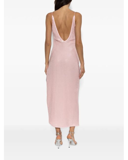 Oseree Pink Sequin-Embellished Ring-Detail Maxi Dress