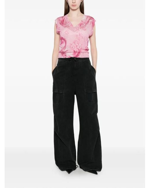 Versace Jeans Couture Pink V-Neck Patterned Top