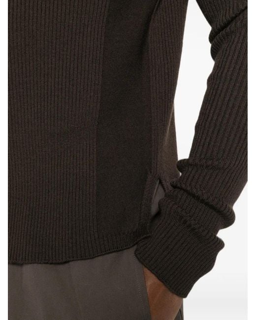 Rick Owens Black Ribbed Geo Panelled Sweater for men