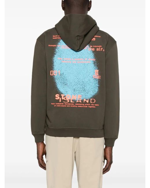 Stone Island Green Cotton Fleece Hoodie for men
