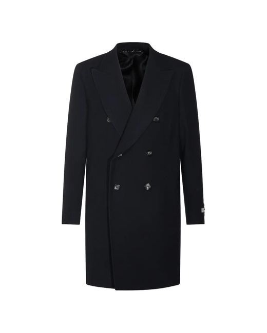 Canali Blue Double-Breasted Peak-Lapels Coat for men