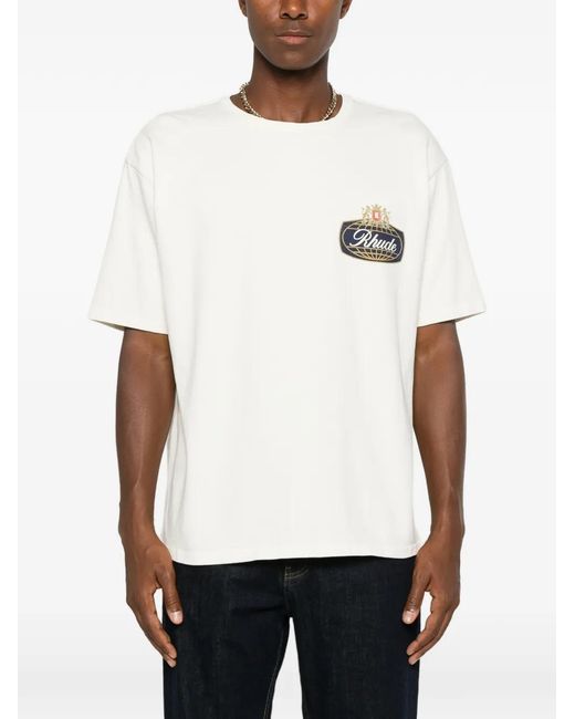 Rhude White Oversized Crew Neck T-Shirt for men