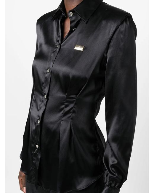 Philipp Plein Black Button-Up Padded-Shoulder Shirt