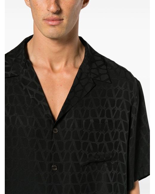 Valentino Garavani Black Vlogo-Jacquard Silk Shirt for men