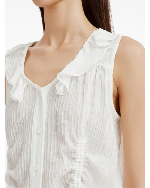 B+ AB White Ruffled Drawstring-Waist Top