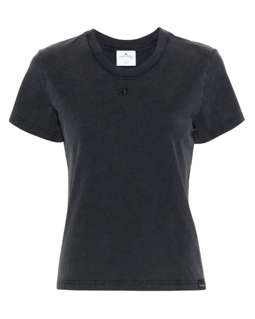 T-shirt en coton à logo brodé Courreges en coloris Black