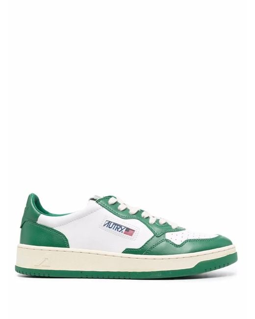 Autry Green Medalist Low & Bicolour Leather Trainers , Leather
