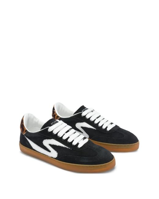 Stuart Weitzman Black Runaround Suede Leather Leopard-Print Detail Sneakers