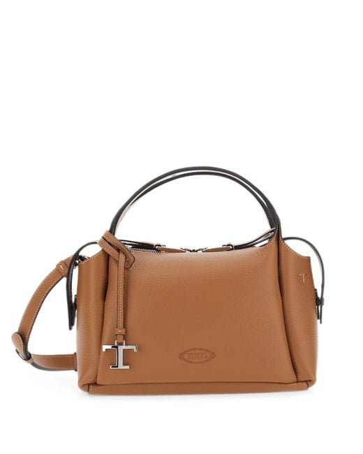 Tod's Brown T Timeless Pebbled Handbag