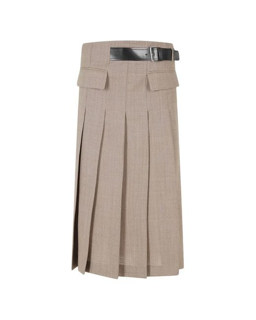 Semicouture Brown Cressida Belted Pleated Midi Skirt