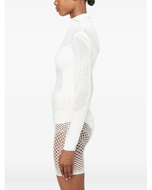 Isa Boulder White Open-Knit V-Neck Sweater