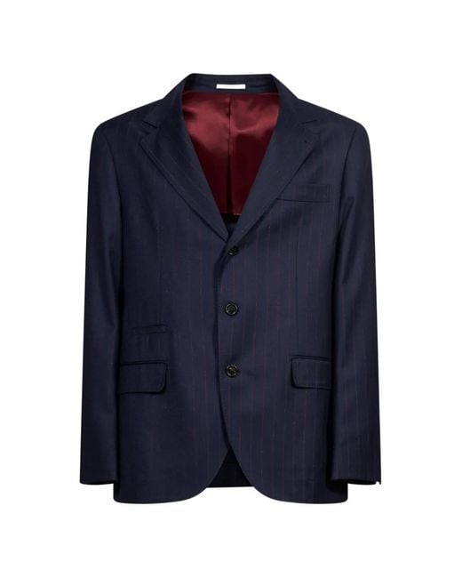 Brunello Cucinelli Blue Pinstriped Single-Breasted Blazer for men