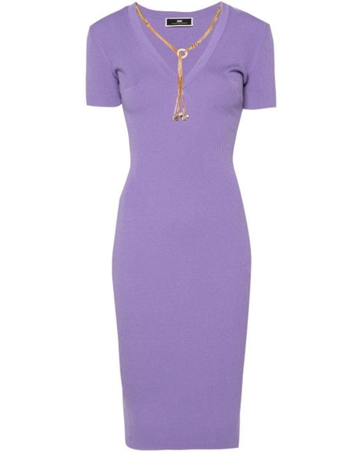 Elisabetta Franchi Purple Knitted Midi Dress