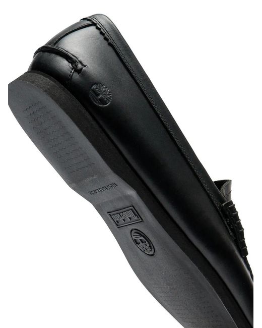 Timberland Black Logo-Embossed Penny Loafers for men